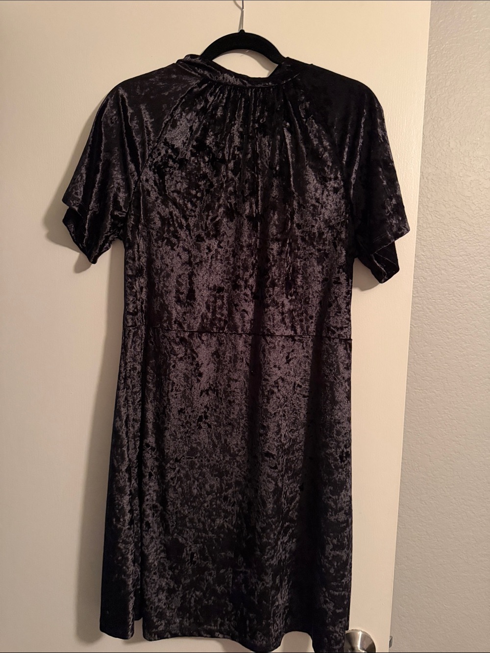 Short Sleeve Black Velvet Shift Dress